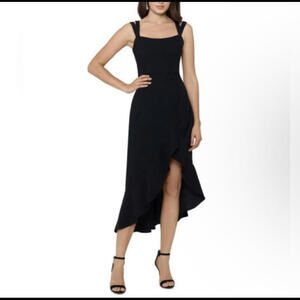 XSCAPE black ruffle hem midi formal dress